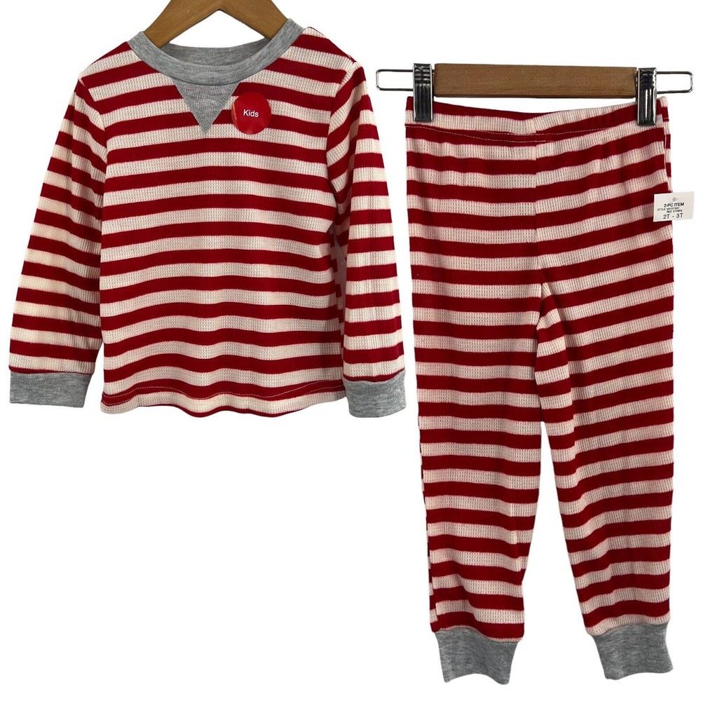 Family PJs Red Stripe Waffle Knit Pajama Size 2T / 3T New